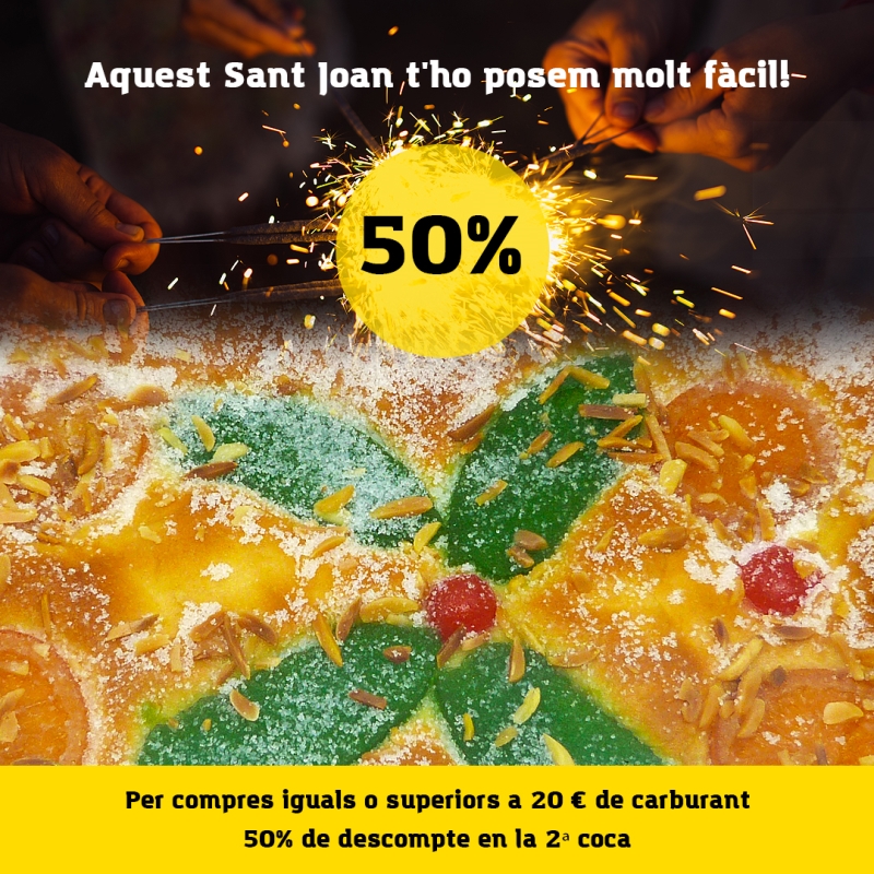 Realitza una compra igual o superior a 20 € de carburant i gaudeix d'un 50% de descompte en la teva 2a coca de Sant Joan